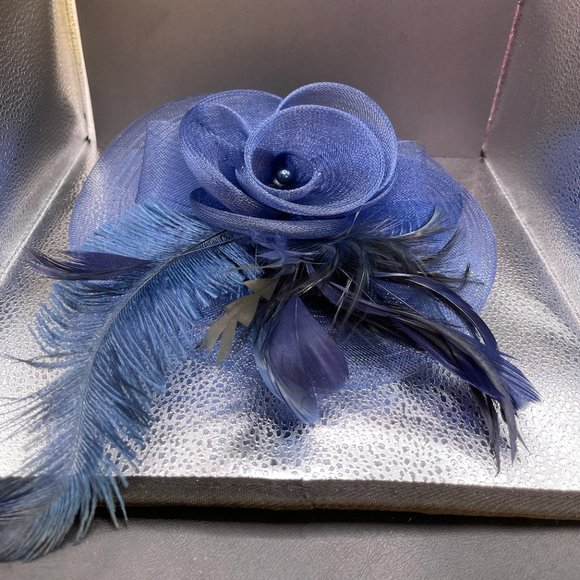 H19- Vintage Navy Blue Beret with hair clip and headband - Picture 3 of 7